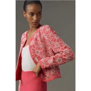 Anthropologie Dolan Womens XL Pink Linen Floral Lightweight Casual Jacket NEW